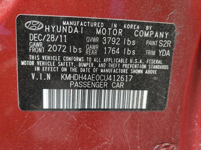 KMHDH4AE0CU412617 - 2012 HYUNDAI ELANTRA GLS RED photo 12