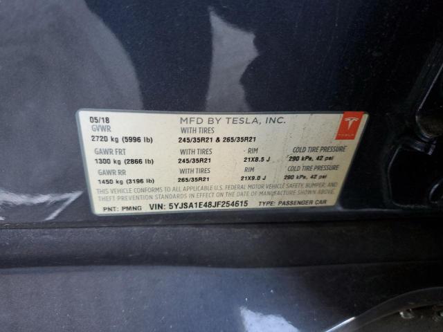 5YJSA1E48JF254615 - 2018 TESLA MODEL S 灰色 照片 13