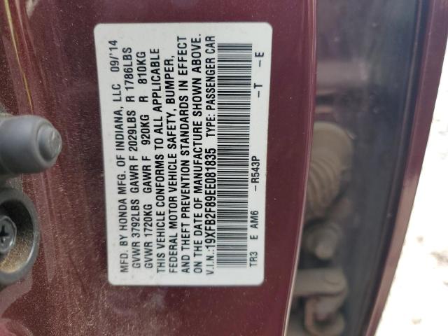 19XFB2F89EE081835 - 2014 HONDA CIVIC EX RED photo 13