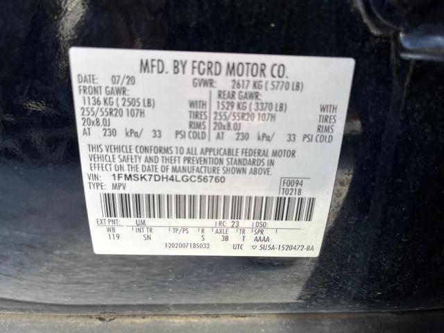 1FMSK7DH4LGC56760 - 2020 FORD EXPLORER XLT BLACK photo 12