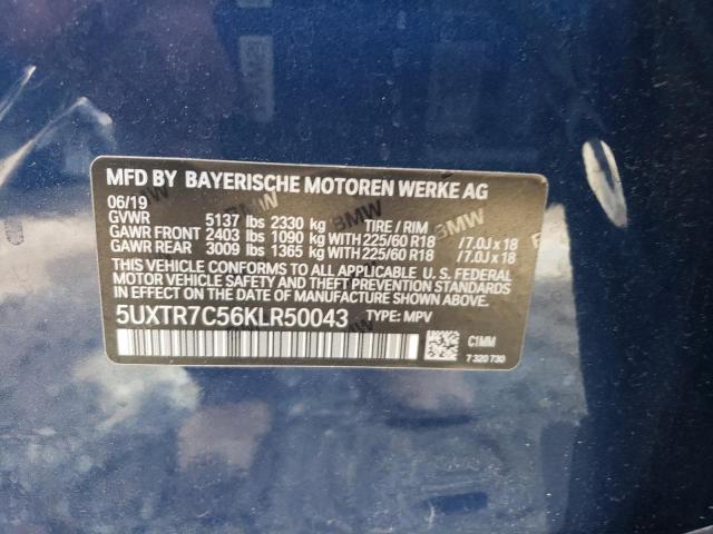 5UXTR7C56KLR50043 - 2019 BMW X3 SDRIVE30I BLUE photo 12