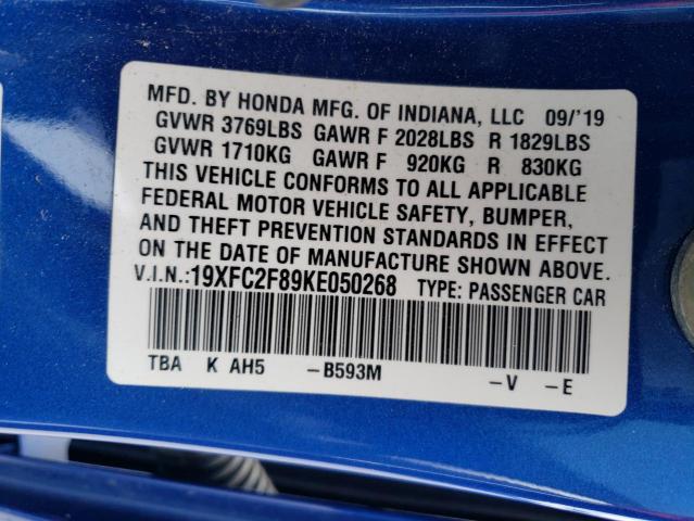 19XFC2F89KE050268 - 2019 HONDA CIVIC SPORT 蓝色 照片 12