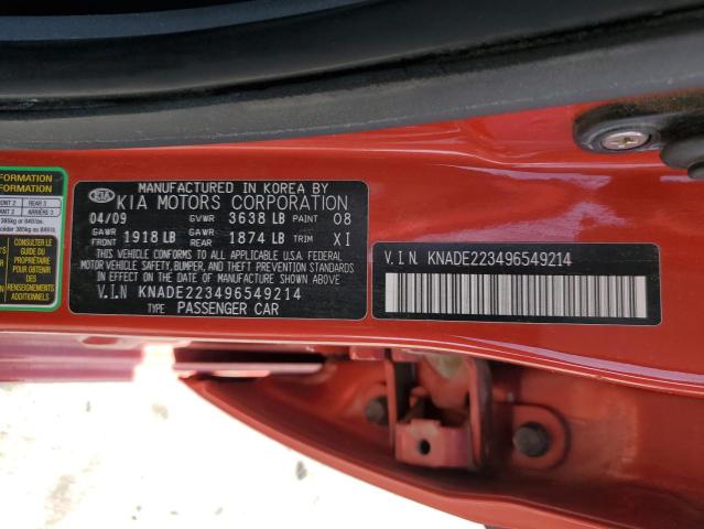 KNADE223496549214 - 2009 KIA RIO BASE ORANGE photo 12