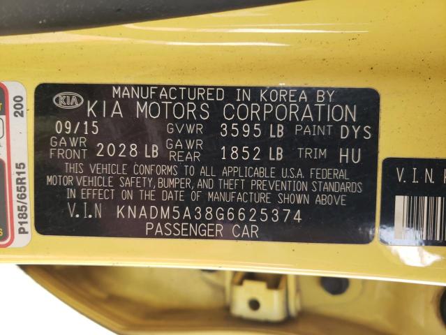 KNADM5A38G6625374 - 2016 KIA RIO LX YELLOW photo 12