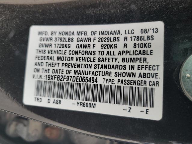 19XFB2F97DE065494 - 2013 HONDA CIVIC EXL შავი ფოტო 12