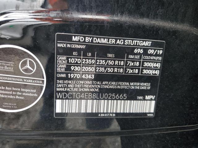 WDCTG4EB8LU025665 - 2020 MERCEDES-BENZ GLA 250 BLACK photo 12