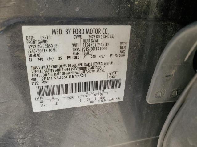 2FMTK3J85FBB12521 - 2015 FORD EDGE SEL GRAY photo 12