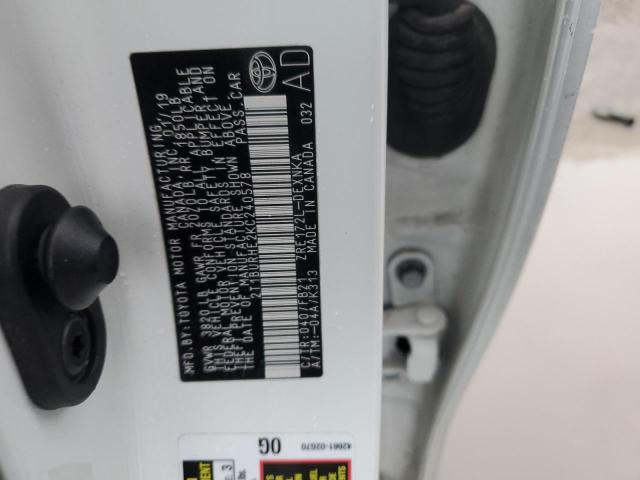 2T1BURHE2KC240578 - 2019 TOYOTA COROLLA L WHITE photo 12