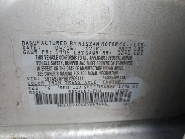 3N1AB7AP6GY269111 - 2016 NISSAN SENTRA S SILVER photo 12