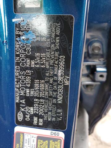 KNDCB3LC8L5399603 - 2020 KIA NIRO LX BLUE photo 13