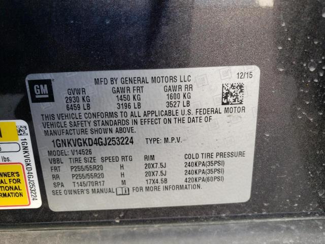 1GNKVGKD4GJ253224 - 2016 CHEVROLET TRAVERSE LT CHARCOAL photo 14