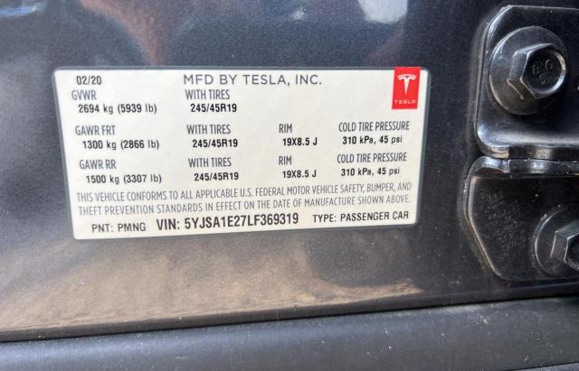 5YJSA1E27LF369319 - 2020 TESLA MODEL S Գրաֆիտ լուսանկար 10