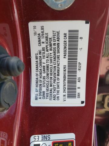 2HGFA1F96BH518293 - 2011 HONDA CIVIC EXL წითელი ფოტო 12