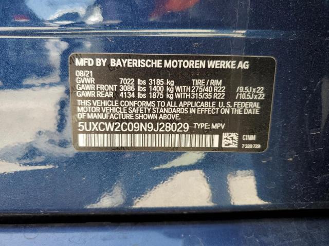 5UXCW2C09N9J28029 - 2022 BMW X7 XDRIVE40I BLUE photo 13