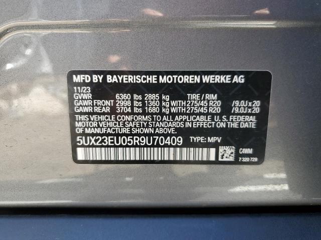 5UX23EU05R9U70409 - 2024 BMW X5 XDRIVE40I CHARCOAL photo 12