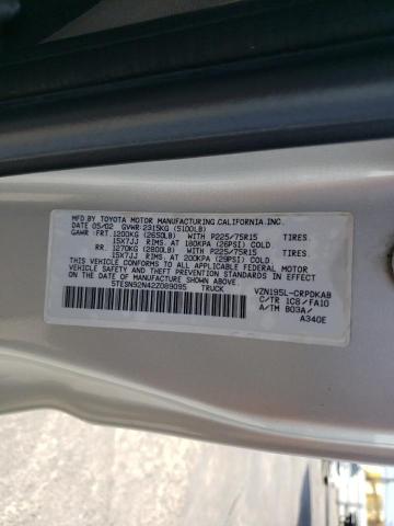 5TESN92N42Z089095 - 2002 TOYOTA TACOMA XTRACAB PRERUNNER ვერცხლისფერი ფოტო 12