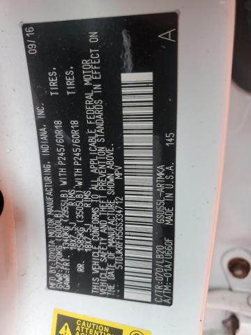 5TDJKRFH5GS334712 - 2016 TOYOTA HIGHLANDER XLE WHITE photo 13