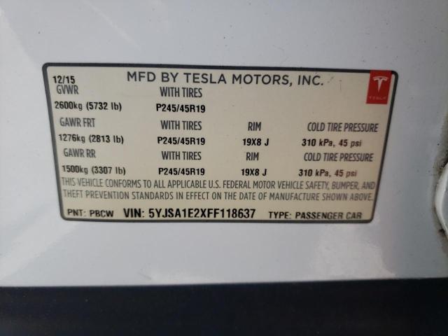 5YJSA1E2XFF118637 - 2015 TESLA MODEL S Ağ foto 13