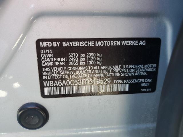 WBA6A0C53FD318529 - 2015 BMW 640 I GRAN COUPE SILVER photo 12