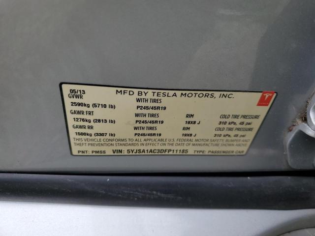 5YJSA1AC3DFP11185 - 2013 TESLA MODEL S 银色 照片 12