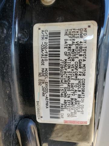 JT2BG22K0W0115746 - 1998 TOYOTA CAMRY CE BLACK photo 12