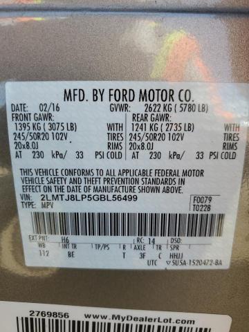 2LMTJ8LP5GBL56499 - 2016 LINCOLN MKX RESERVE Qızıl foto 12