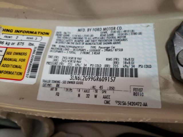 3LN6L2G99GR609157 - 2016 LINCOLN MKZ BEIGE photo 12