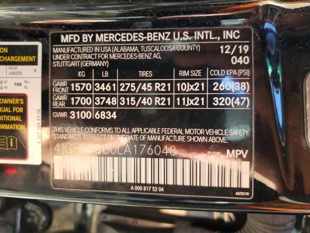 4JGFB8GB0LA176048 - 2020 MERCEDES-BENZ GLE 580 4MATIC BLACK photo 12