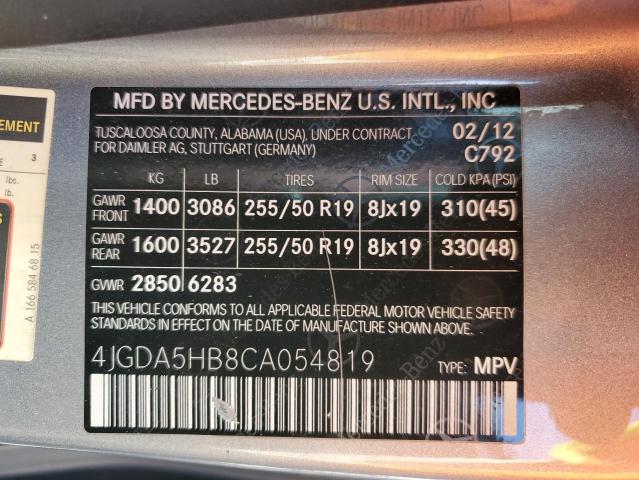 4JGDA5HB8CA054819 - 2012 MERCEDES-BENZ ML 350 4MATIC SILVER photo 13