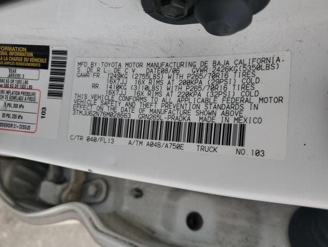 3TMJU62N76M028663 - 2006 TOYOTA TACOMA DOUBLE CAB PRERUNNER WHITE photo 12