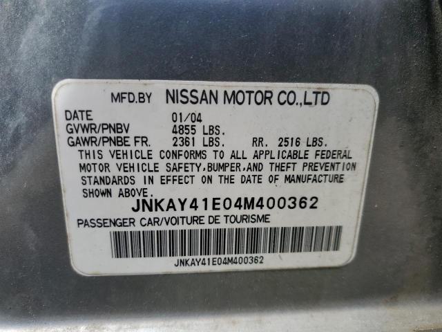 JNKAY41E04M400362 - 2004 INFINITI M45 SILVER photo 12