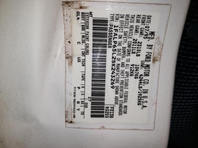 1FALP65L2SK243269 - 1995 FORD CONTOUR GL 白色 照片 12