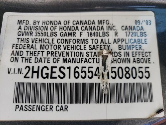 2HGES16554H508055 - 2004 HONDA CIVIC LX GRAY photo 12