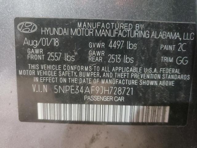 5NPE34AF9JH728721 - 2018 HYUNDAI SONATA SPORT CHARCOAL photo 13