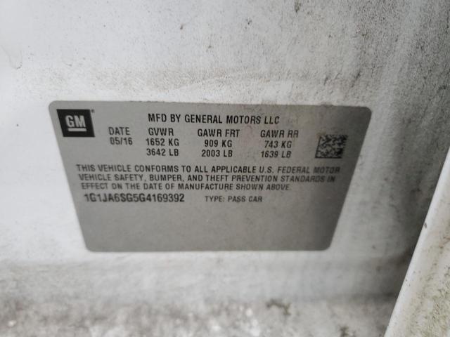 1G1JA6SG5G4169392 - 2016 CHEVROLET SONIC LS WHITE photo 12