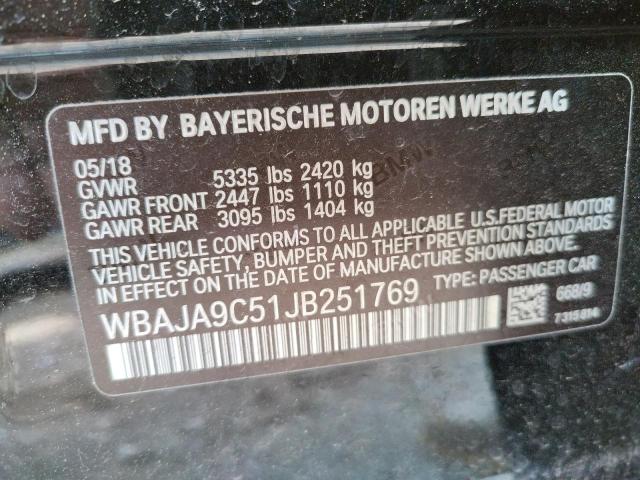 WBAJA9C51JB251769 - 2018 BMW 530E BLACK photo 12