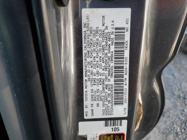 5TEUX42N39Z639368 - 2009 TOYOTA TACOMA ACCESS CAB ნაცრისფერი ფოტო 12