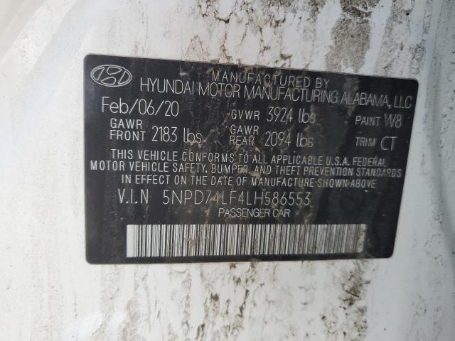 5NPD74LF4LH586553 - 2020 HYUNDAI ELANTRA SE WHITE photo 12