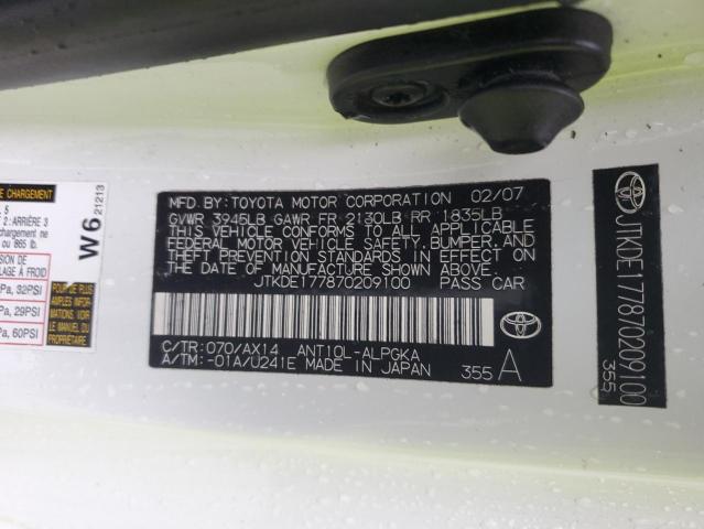 JTKDE177870209100 - 2007 TOYOTA SCION TC 白色 照片 12