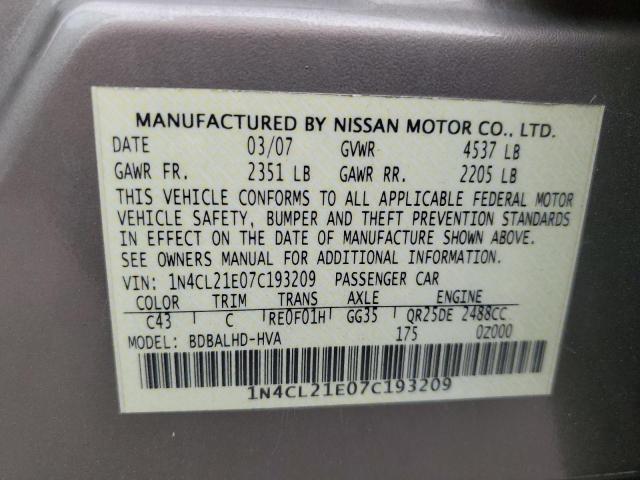 1N4CL21E07C193209 - 2007 NISSAN ALTIMA HYBRID TAN photo 12