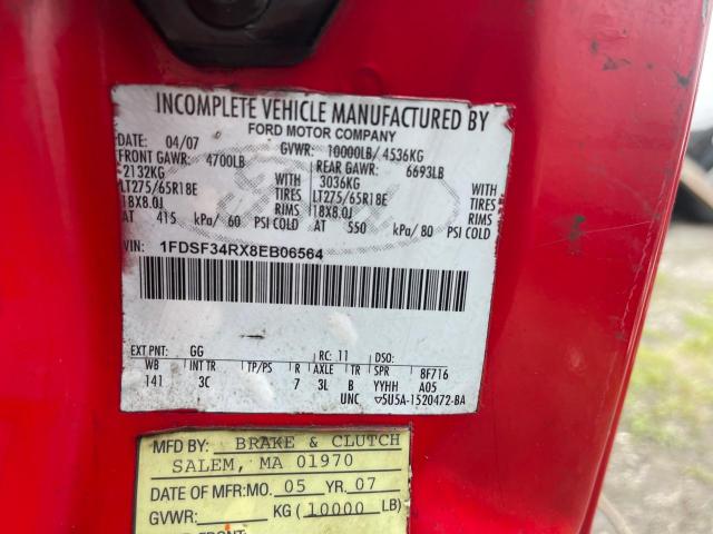 1FDSF34RX8EB06564 - 2008 FORD F350 SRW SUPER DUTY RED photo 10