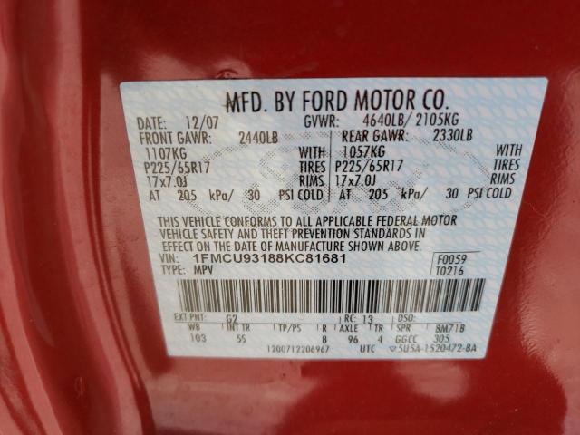 1FMCU93188KC81681 - 2008 FORD ESCAPE XLT RED photo 13