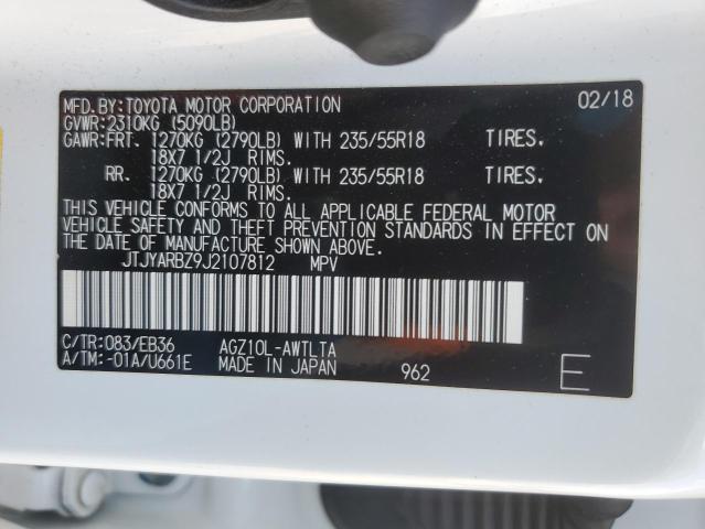 JTJYARBZ9J2107812 - 2018 LEXUS NX 300 BASE თეთრი ფოტო 12