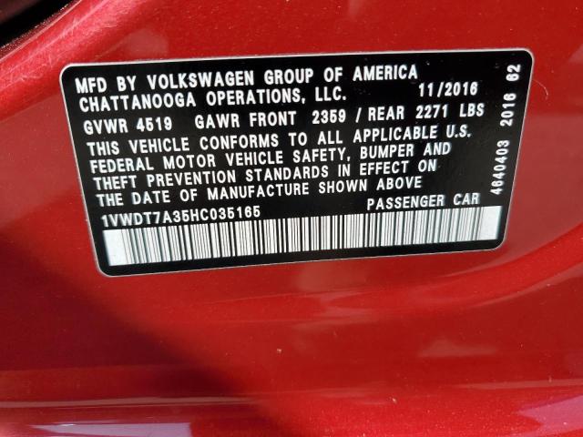 1VWDT7A35HC035165 - 2017 VOLKSWAGEN PASSAT R-LINE Rot Foto 12