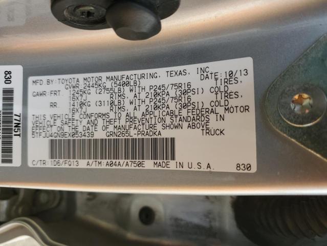 5TFJU4GN9EX053439 - 2014 TOYOTA TACOMA DOUBLE CAB PRERUNNER SILVER photo 13