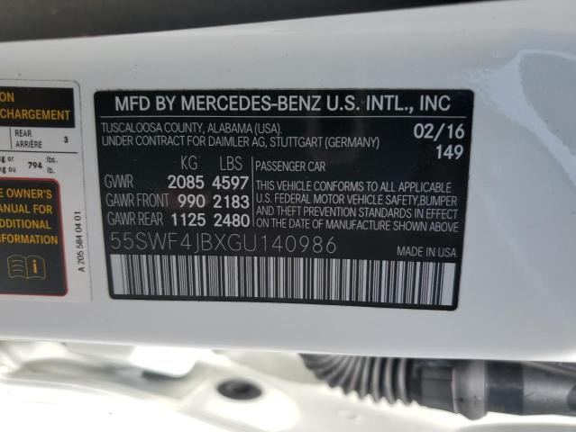 55SWF4JBXGU140986 - 2016 MERCEDES-BENZ C 300 WHITE photo 12