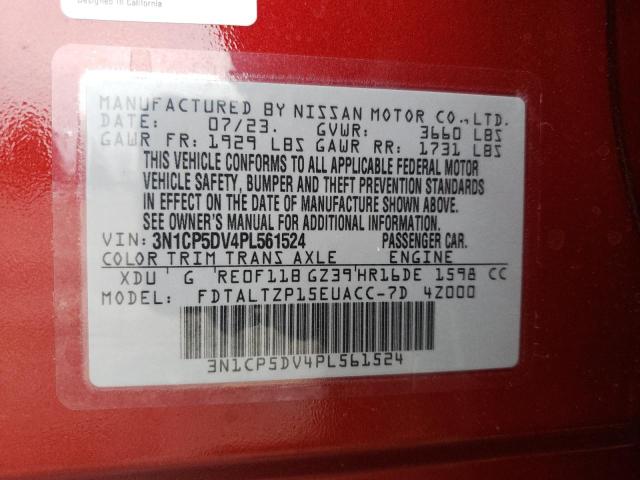 3N1CP5DV4PL561524 - 2023 NISSAN KICKS SR RED photo 12