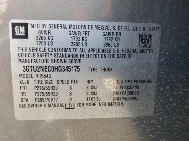 3GTU2NEC0HG345175 - 2017 GMC SIERRA K1500 SLT GRAY photo 12