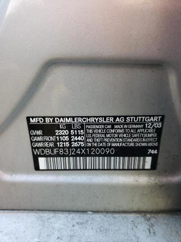 WDBUF83J24X120090 - 2004 MERCEDES-BENZ 500-CLASS 500 4MATIC SILVER photo 12