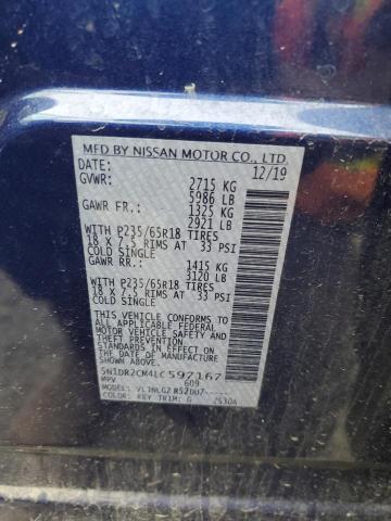 5N1DR2CM4LC597167 - 2020 NISSAN PATHFINDER SL BLUE photo 14